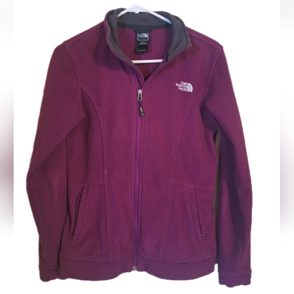 The North Face Soft Full Zip Purple Fleece Womens Size Small Logo Front Back EUC